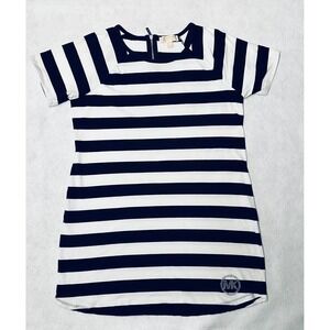 Michael Kors Women's XL Striped T-Shirt Dress Navy‎ White Rhinestone Logo